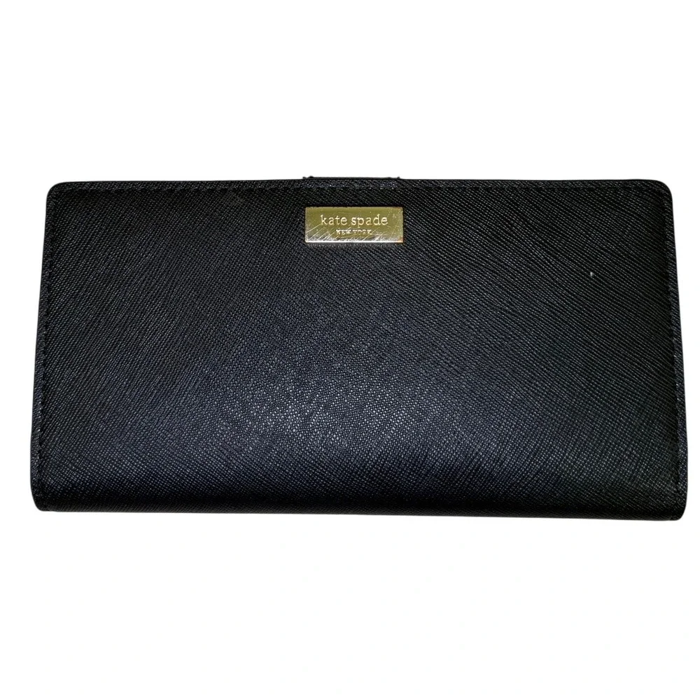 Kate Spade New York Black Saffiano Leather Wallet Snap Closure Gold Hardware Zip